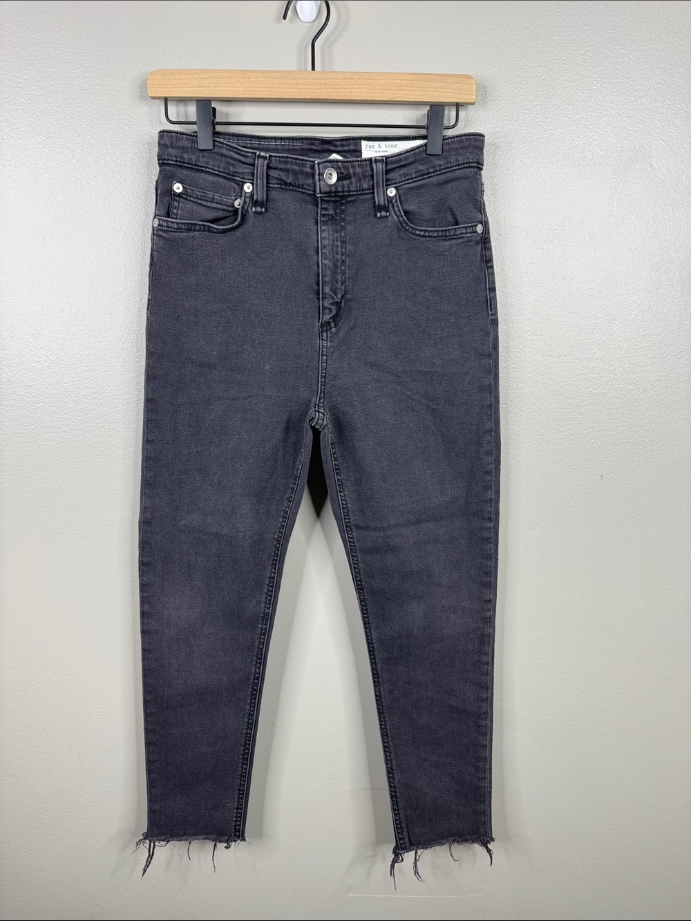 Rag & Bone Nina High Rise Ankle Skinny Jeans Wythe Washed Charcoal Women's 28